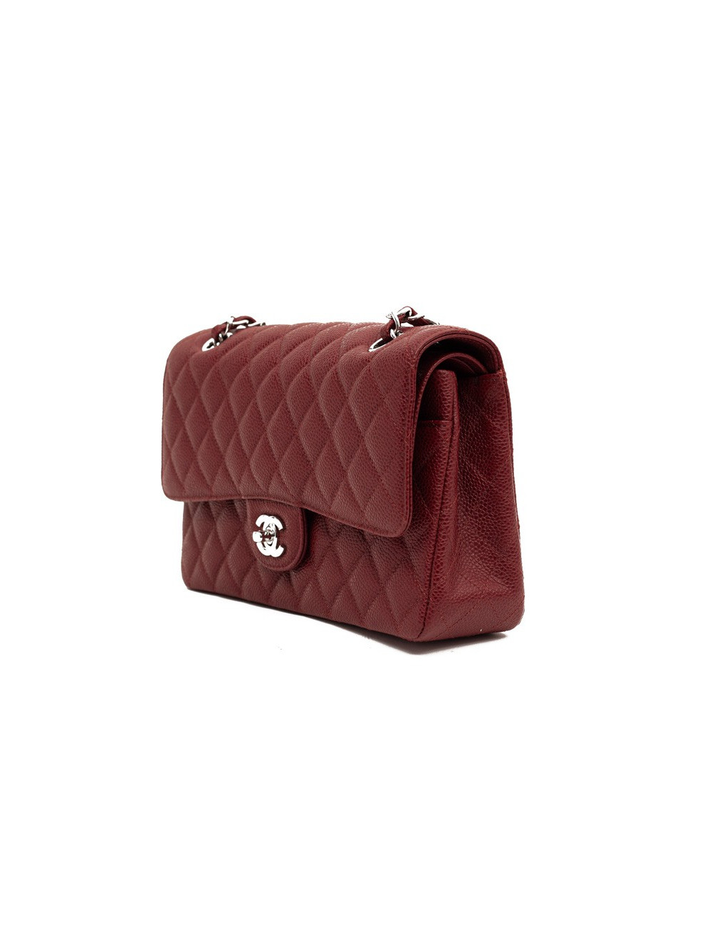 Sac Classique 25 cm CHANEL cuir grainé bordeaux