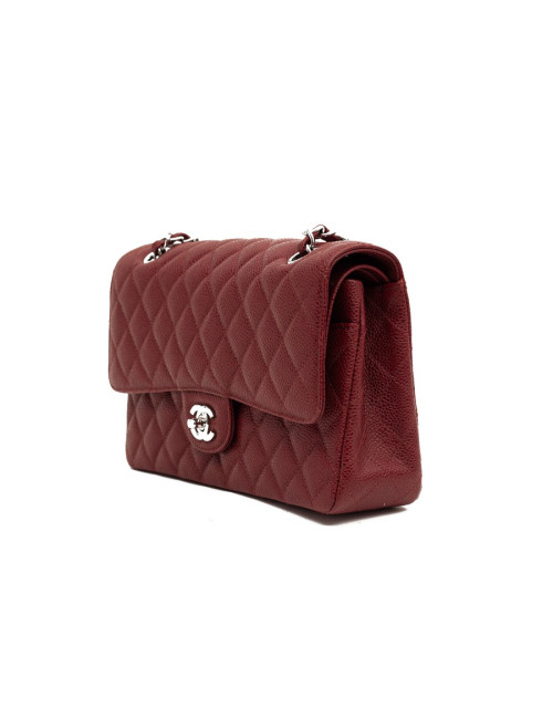 Sac Classique 25 cm CHANEL cuir grainé bordeaux