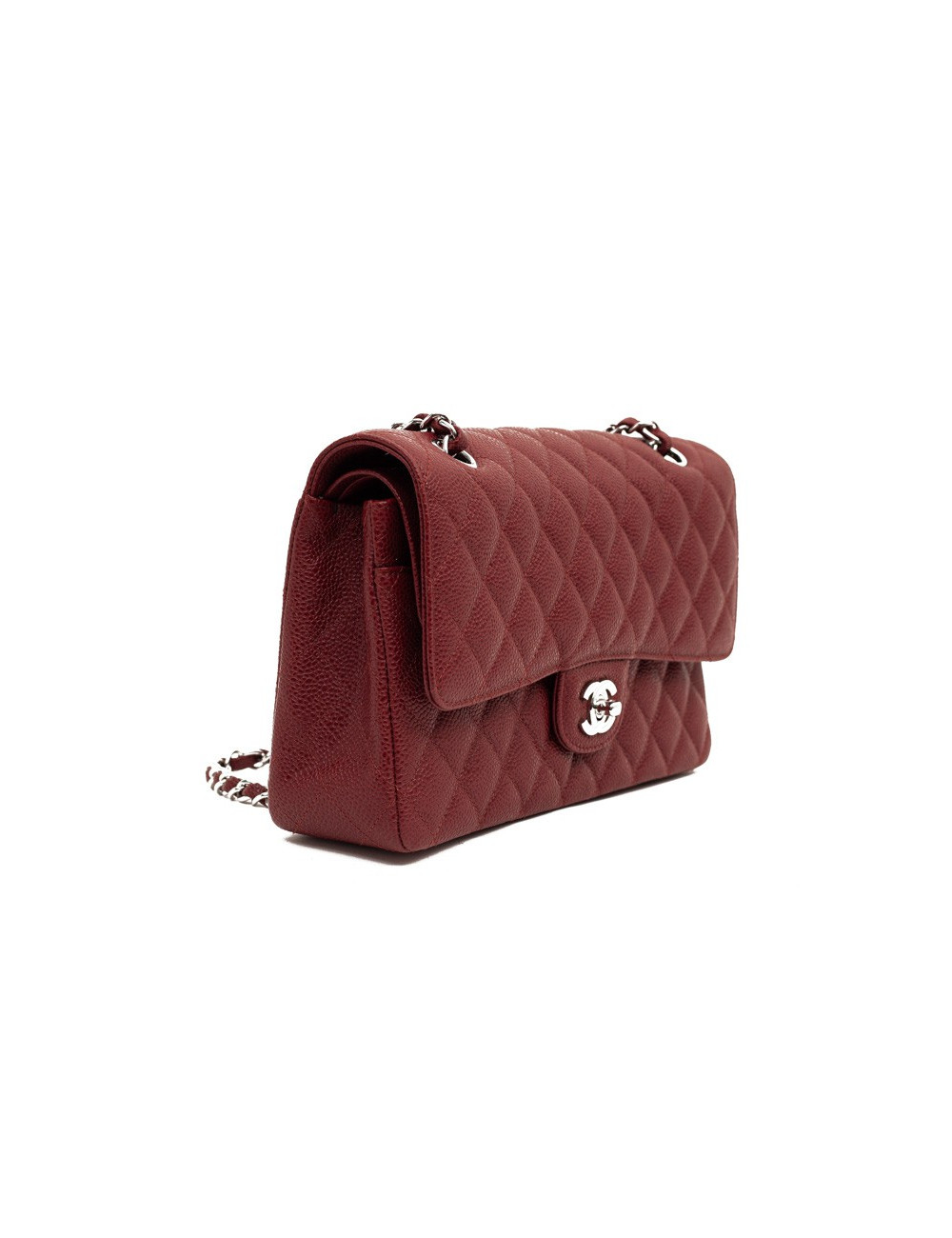 Sac Classique 25 cm CHANEL cuir grainé bordeaux