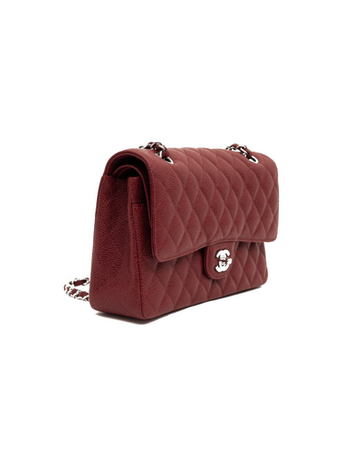 Sac Classique 25 cm CHANEL cuir grainé bordeaux