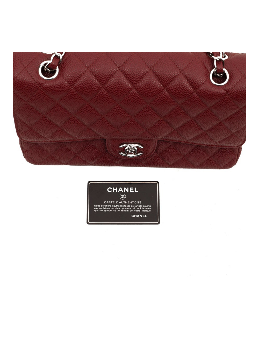 Sac Classique 25 cm CHANEL cuir grainé bordeaux