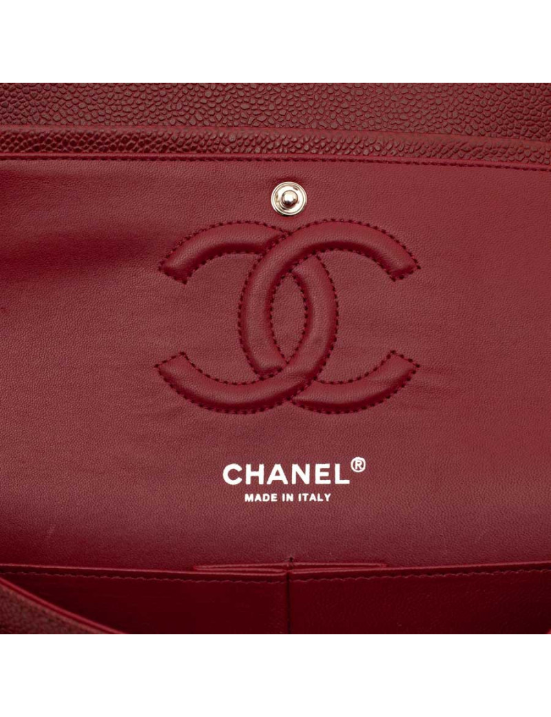 Sac Classique 25 cm CHANEL cuir grainé bordeaux