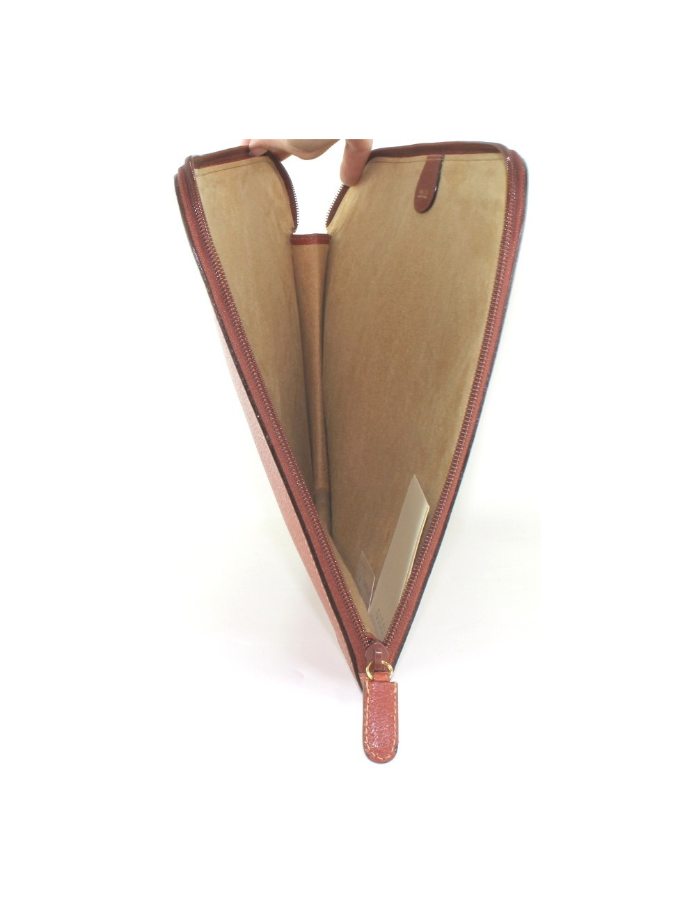 Porte-documents GUCCI en cuir grainé marron à zip