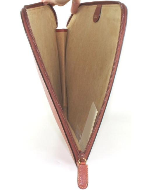 Porte-documents GUCCI en cuir grainé marron à zip