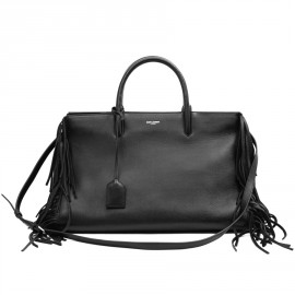 Grand sac Shopping YSL à franges cuir noir Saint Laurent