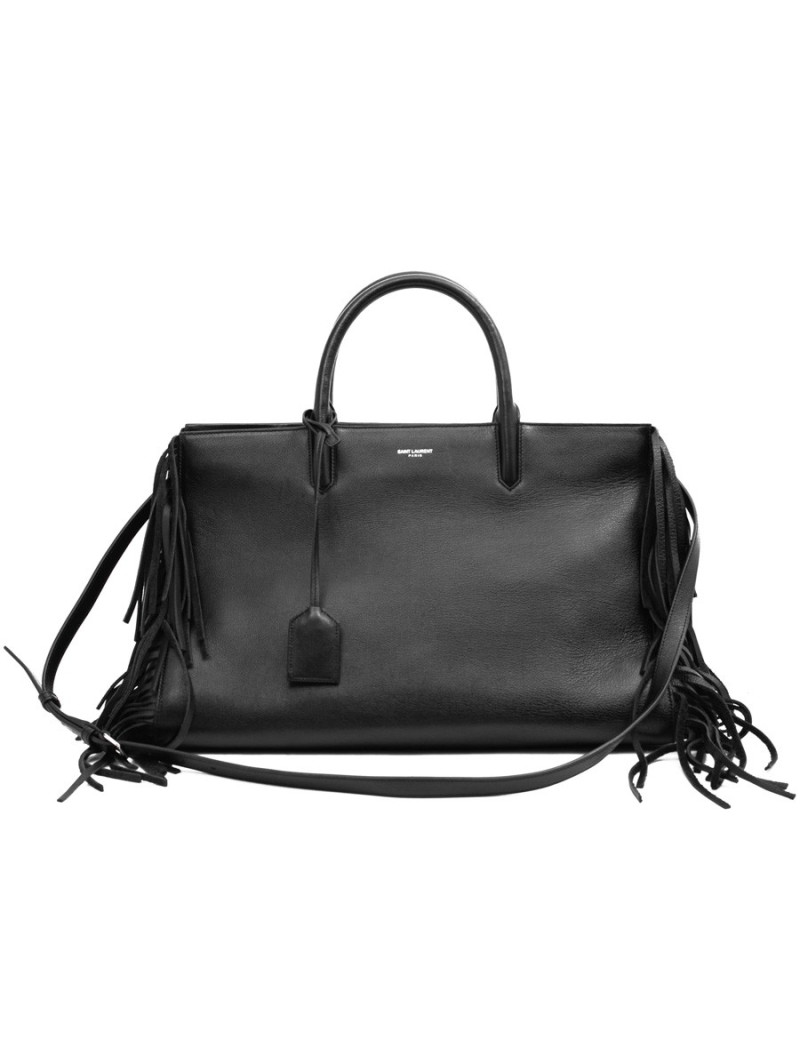 Grand sac Shopping YSL à franges cuir noir