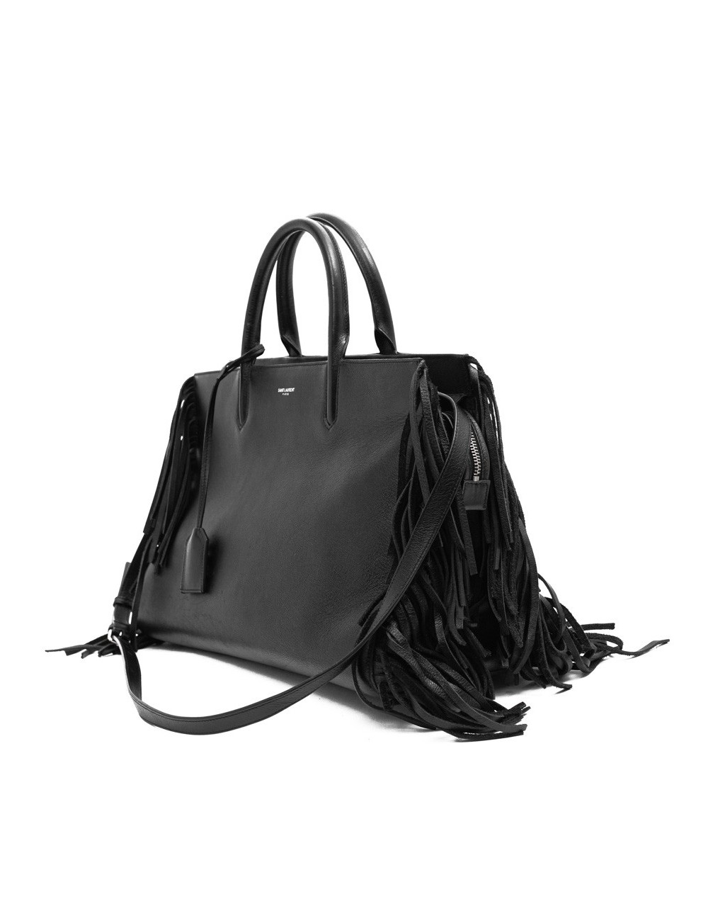 YSL sac à franges cuir lisse noir