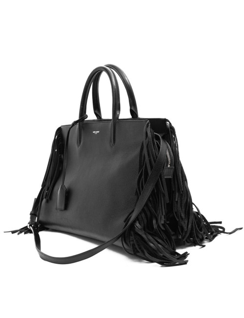 YSL sac à franges cuir lisse noir
