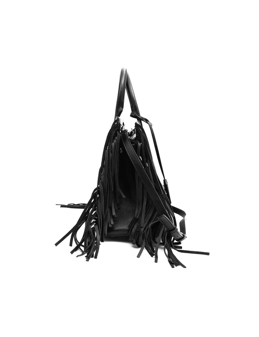 YSL sac à franges cuir lisse noir