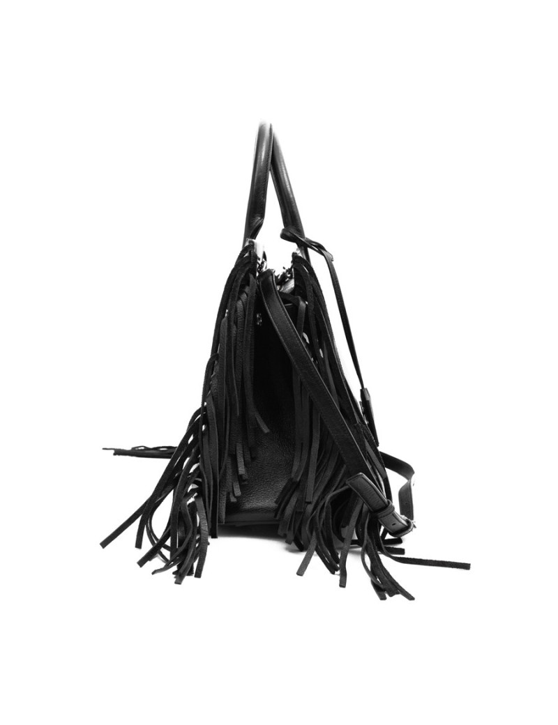 Grand sac Shopping YSL à franges cuir noir