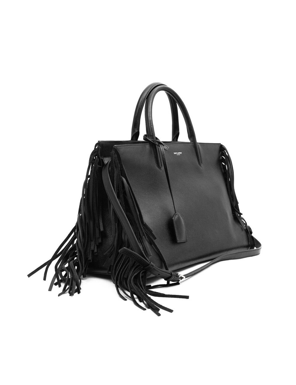 Grand sac Shopping YSL à franges cuir noir