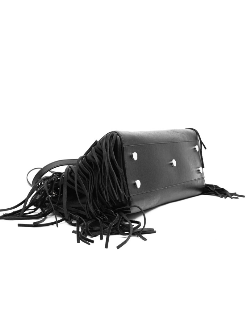 Grand sac Shopping YSL à franges cuir noir