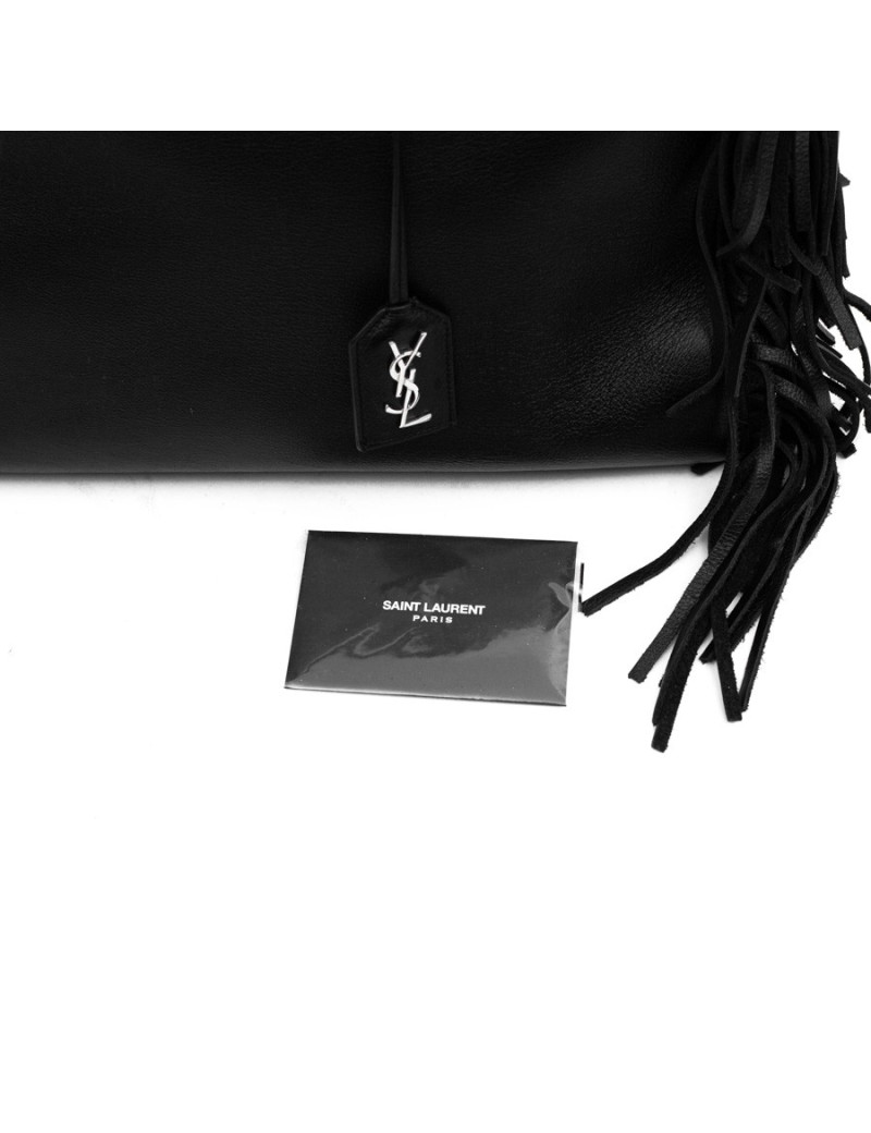 Grand sac Shopping YSL à franges cuir noir