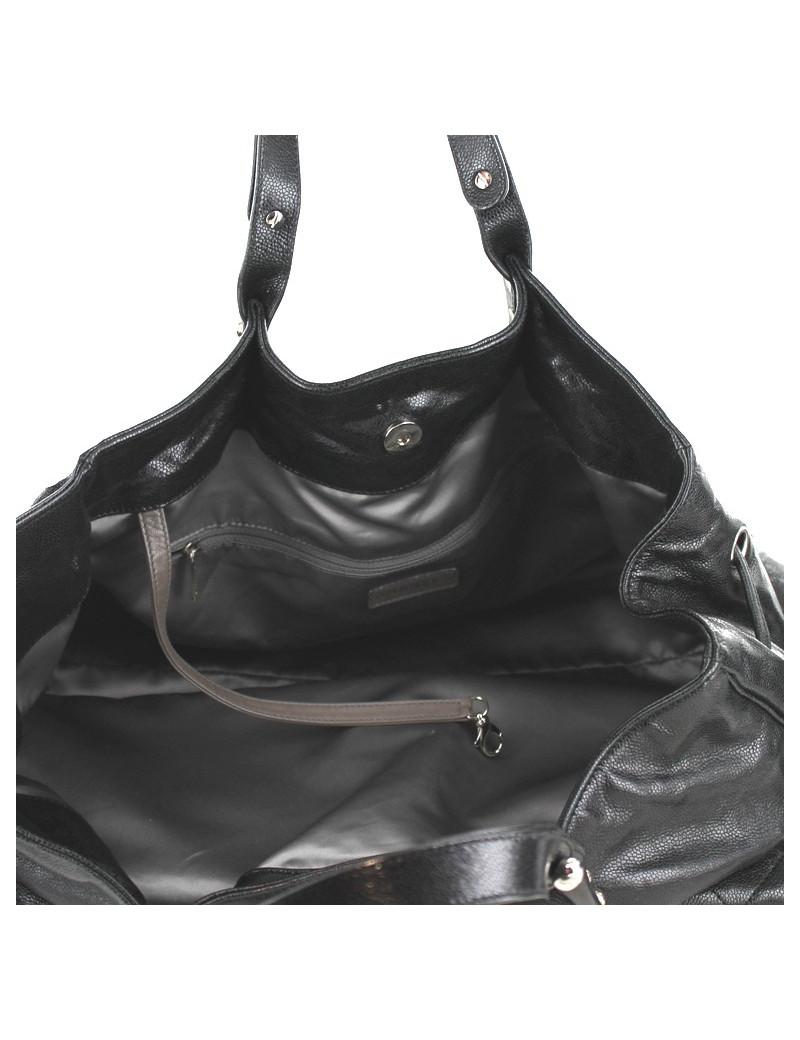 Sac CHANEL cabas en cuir double-poches en cuir grainé noir
