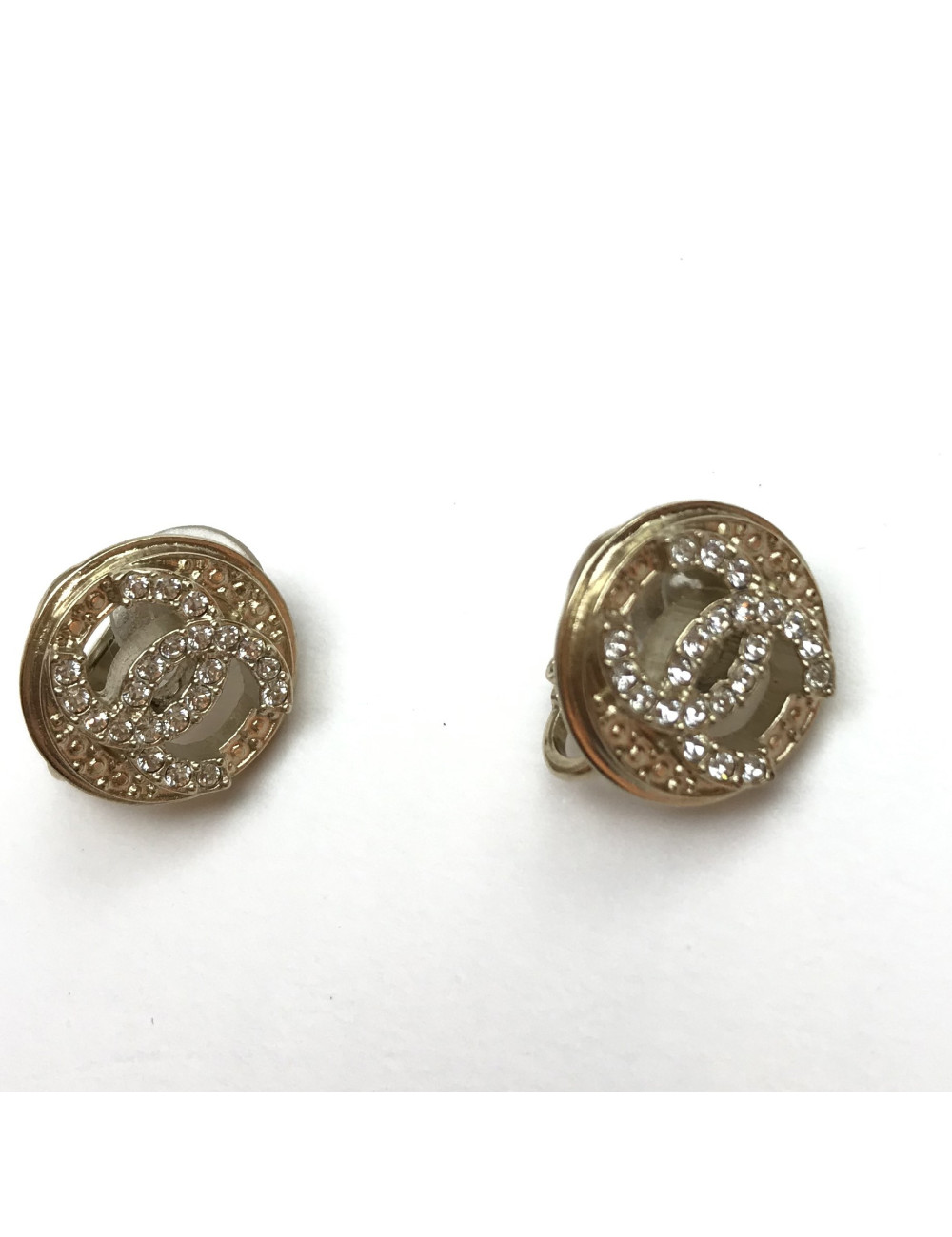 Boucles d'oreille CHANEL Clips CC strass