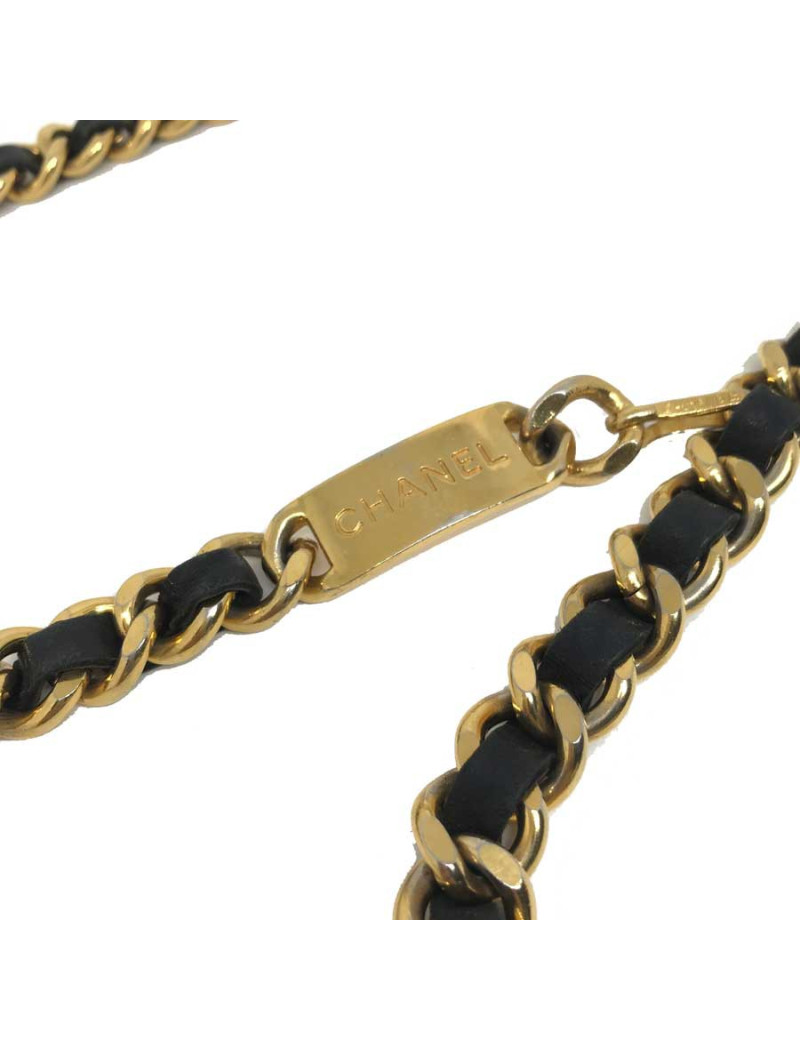 Ceinture Vintage CHANEL chaine entrelacée de cuir noir