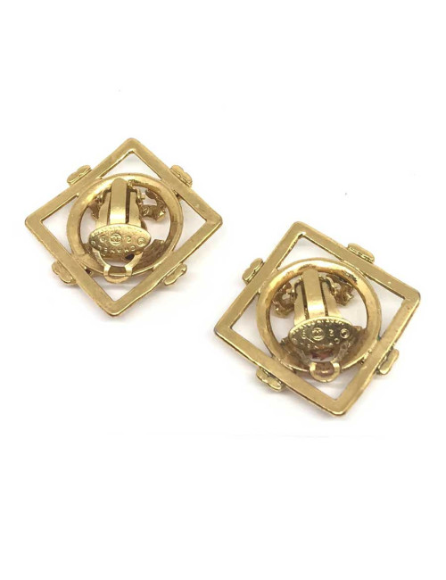 Boucles d'oreille CHANEL carrées dorées CC
