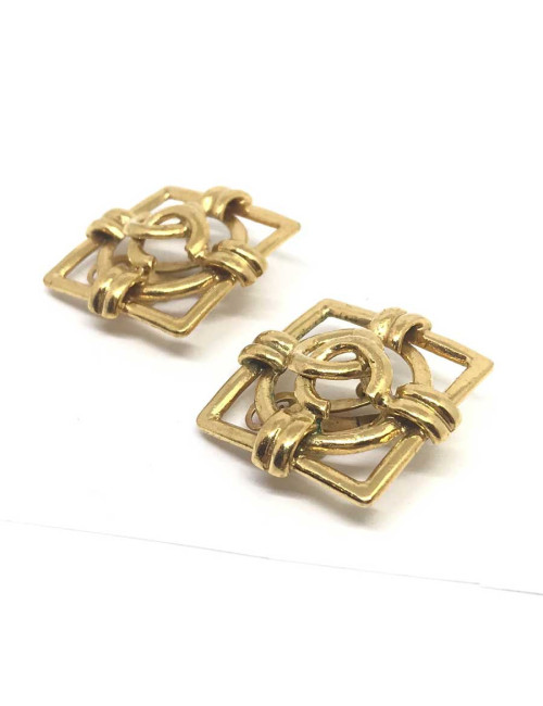 Boucles d'oreille CHANEL carrées dorées CC
