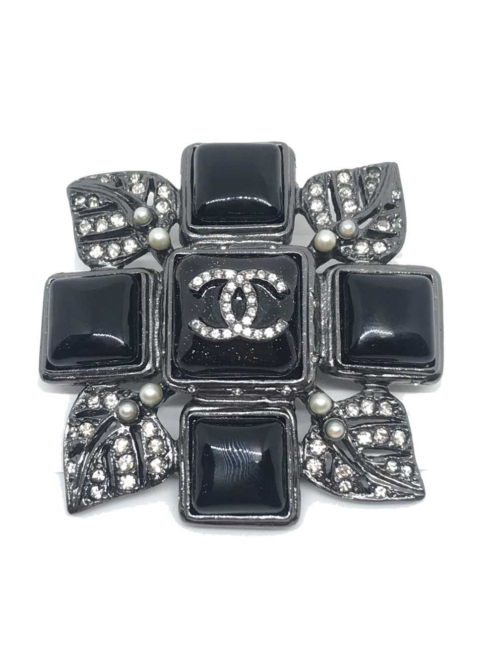 Broche croix CHANEL résine noire