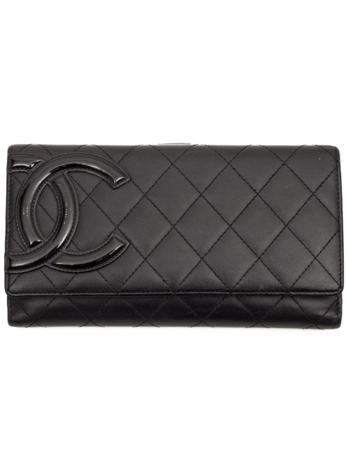 Portefeuille CHANEL En cuir matelassé noir 