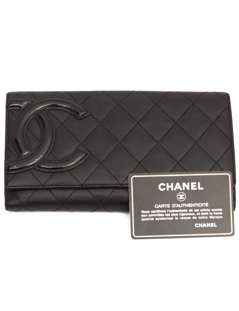 Portefeuille CHANEL En cuir matelassé noir 