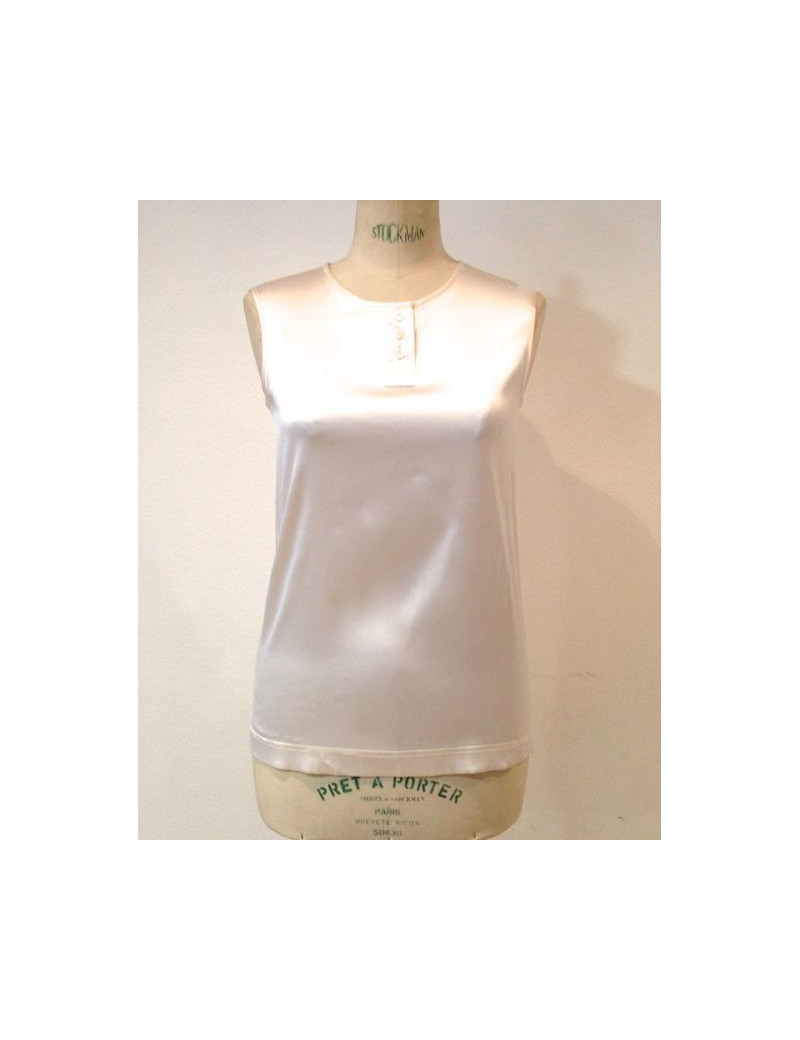 Top CHANEL en soie blanc sans manches T 38