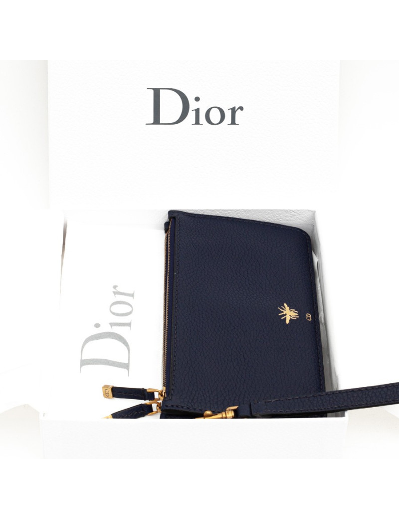 Pochette DIOR cuir grainé bleu