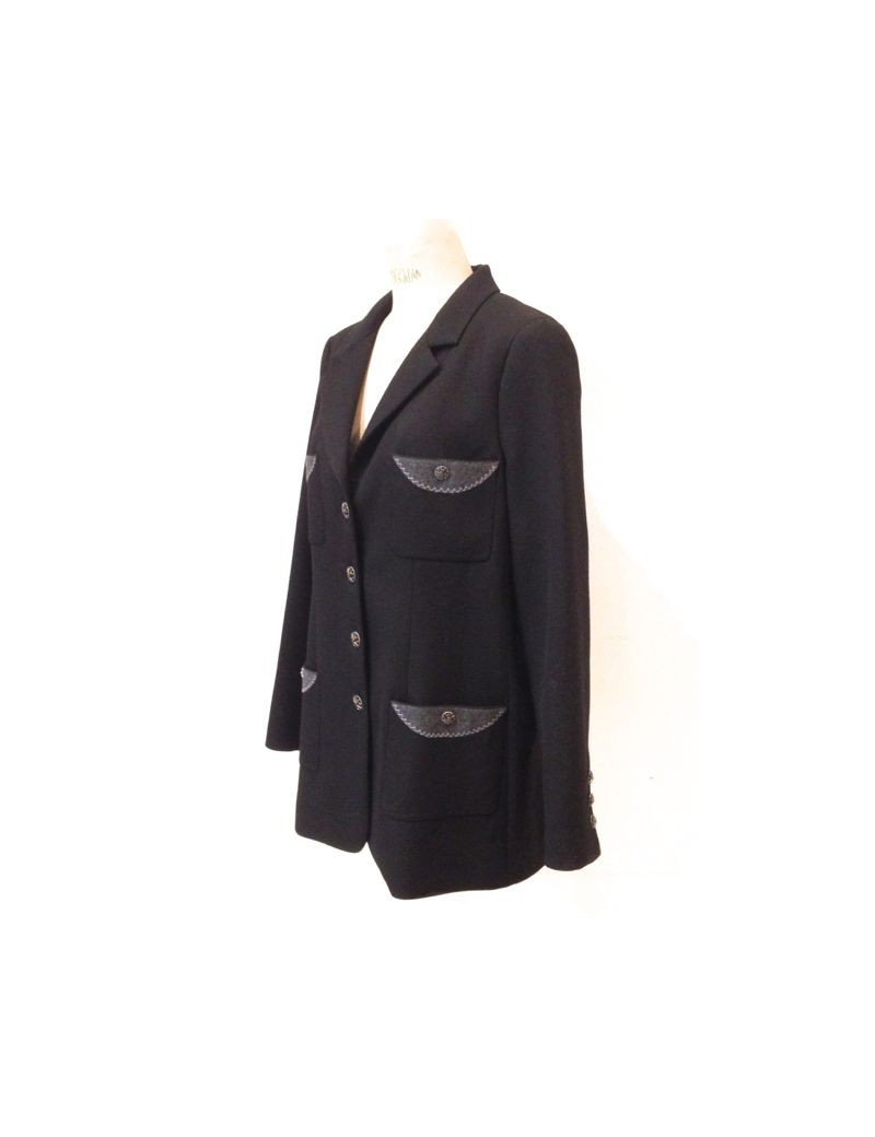 Veste CHANEL noire et poches grises T 46