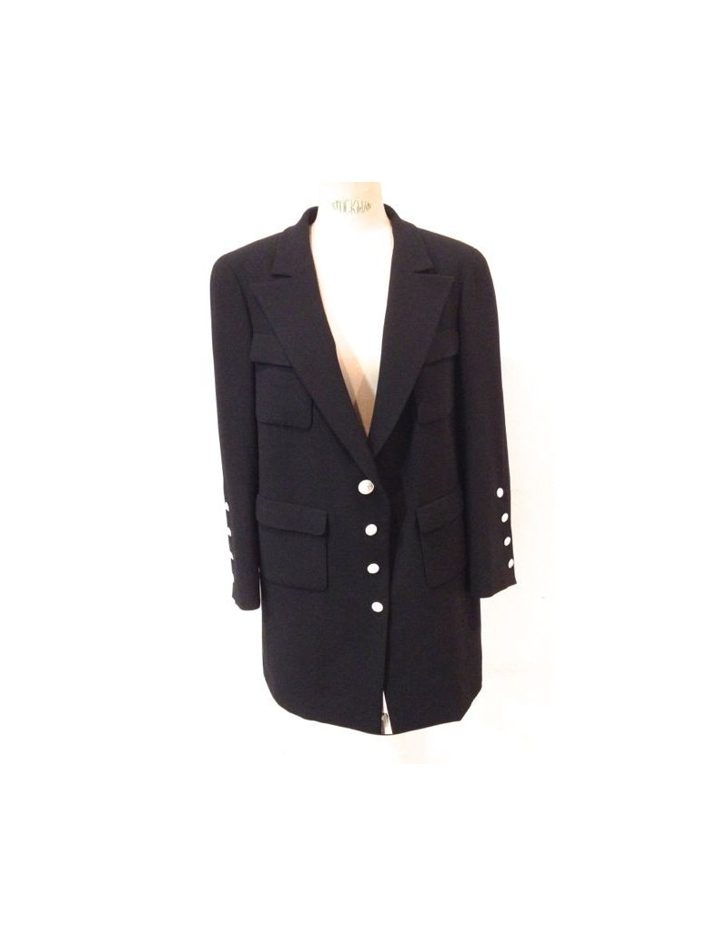 Veste CHANEL safari noire avec boutons blancs
