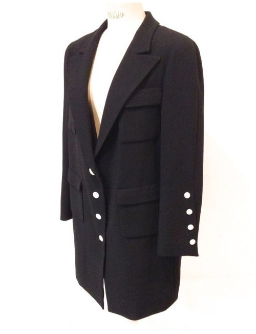 Veste CHANEL safari noire avec boutons blancs