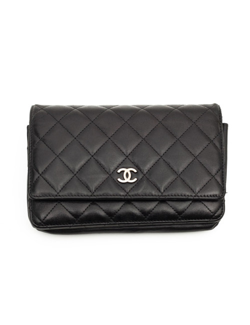 Wallet on chain CHANEL cuir noir