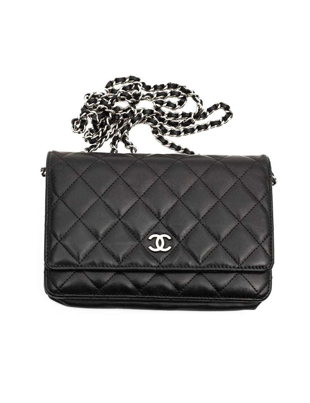 Wallet on chain CHANEL cuir noir