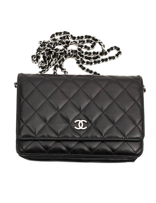 Wallet on chain CHANEL cuir noir