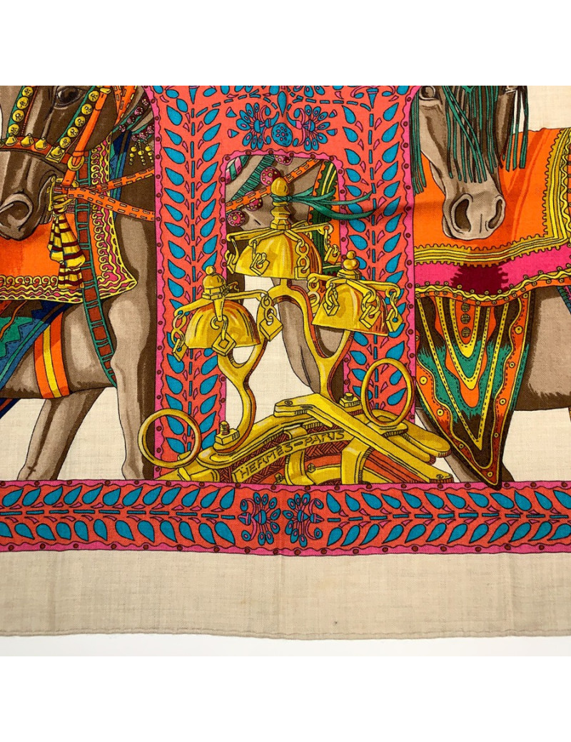 Châle HERMES "Danse du cheval Marwari" en cachemire