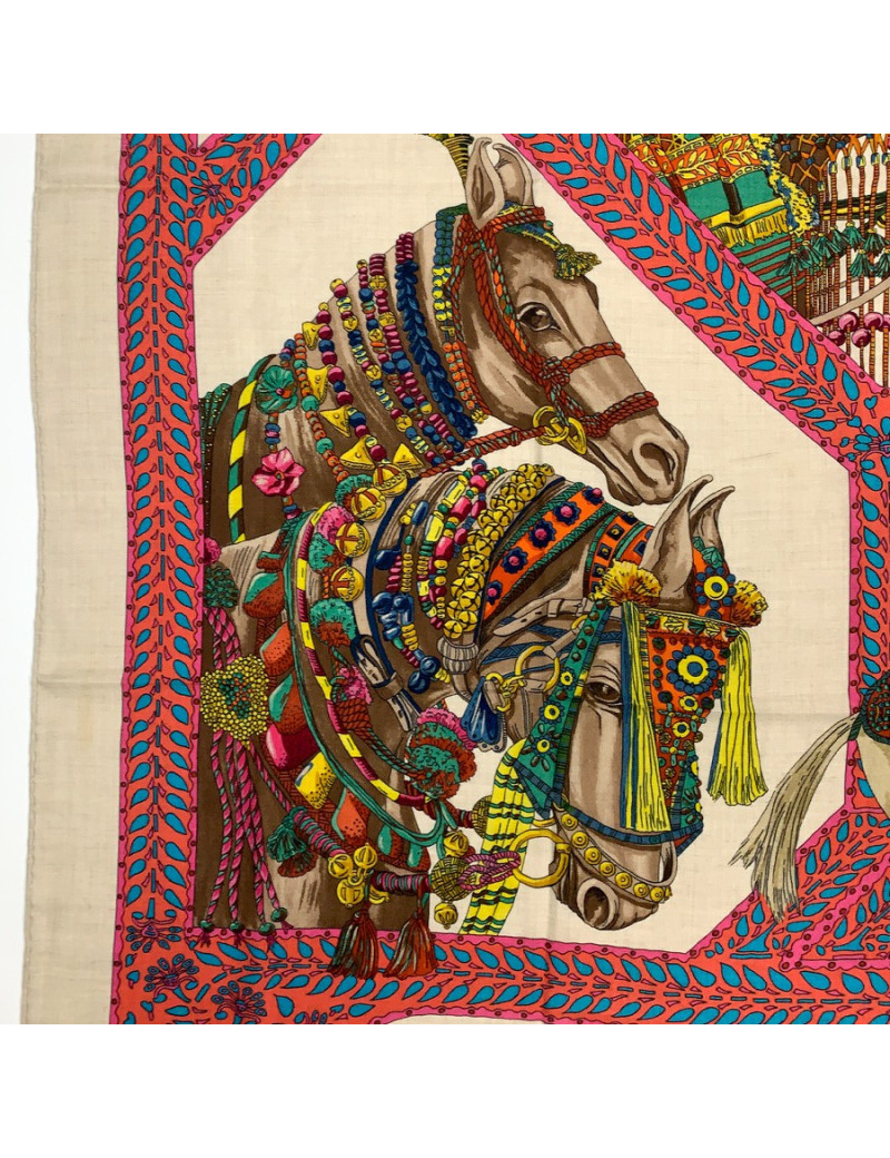 Châle HERMES "Danse du cheval Marwari" en cachemire
