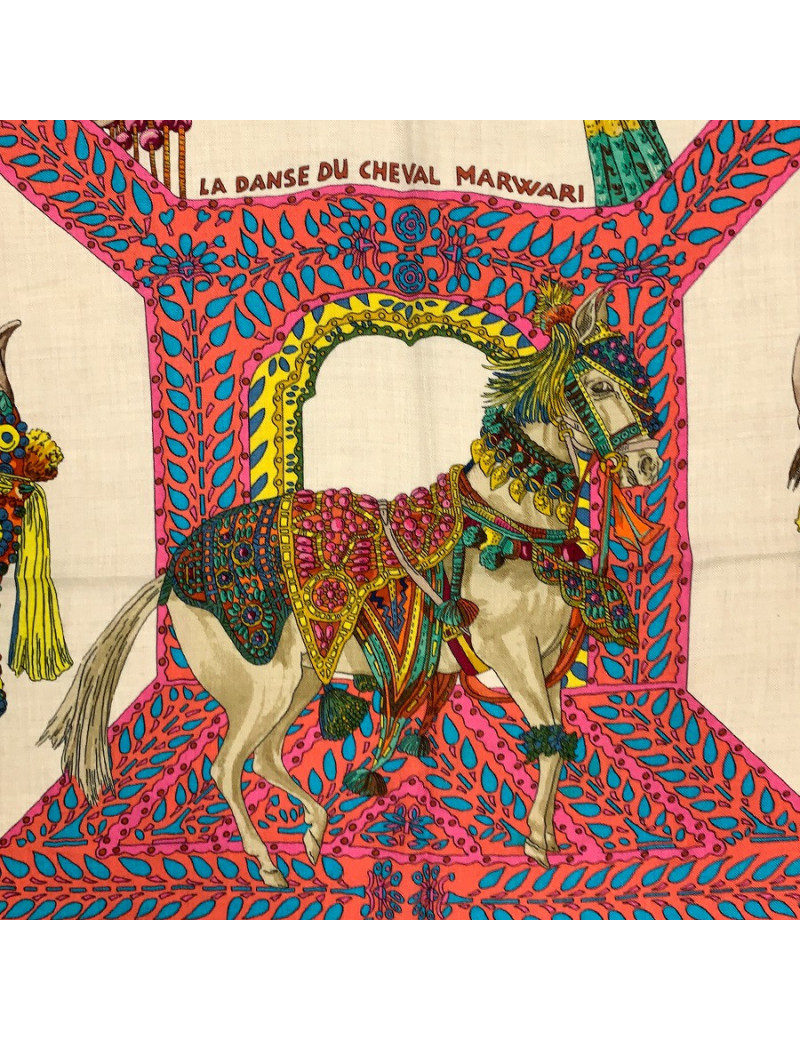 Châle HERMES "Danse du cheval Marwari" en cachemire
