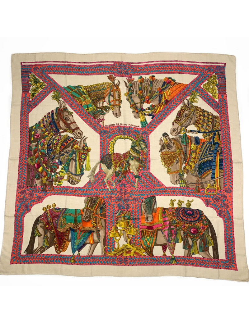 Châle HERMES "Danse du cheval Marwari" en cachemire