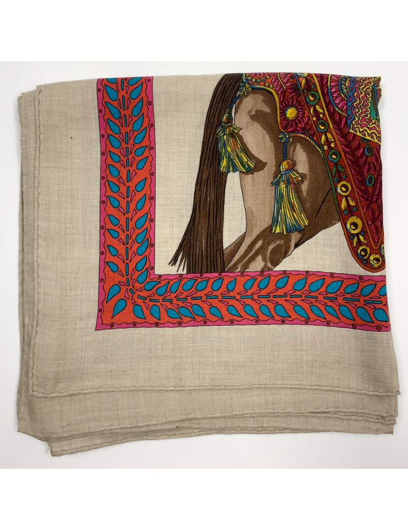 Châle HERMES "Danse du cheval Marwari" en cachemire