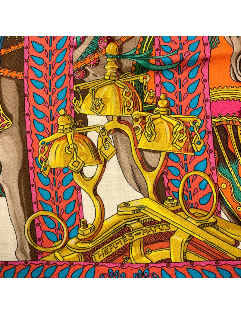 Châle HERMES "Danse du cheval Marwari" en cachemire