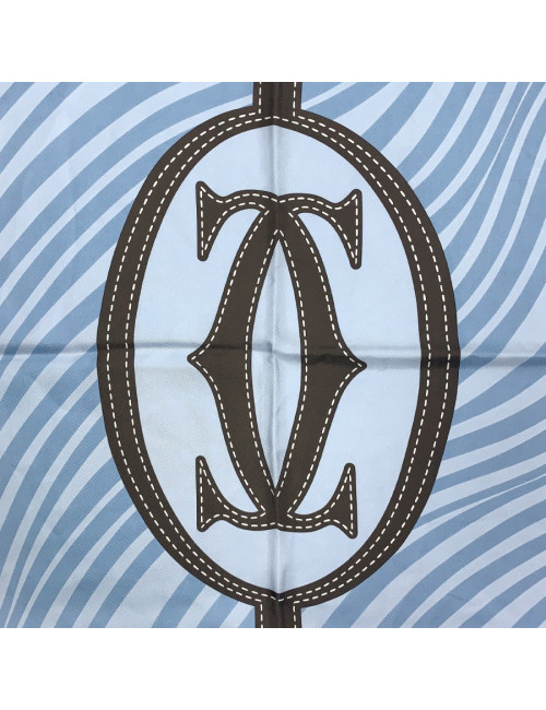 CARTIER blue and brown silk square scarf
