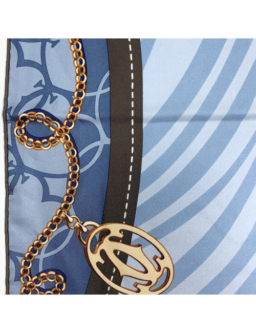 CARTIER blue and brown silk square scarf