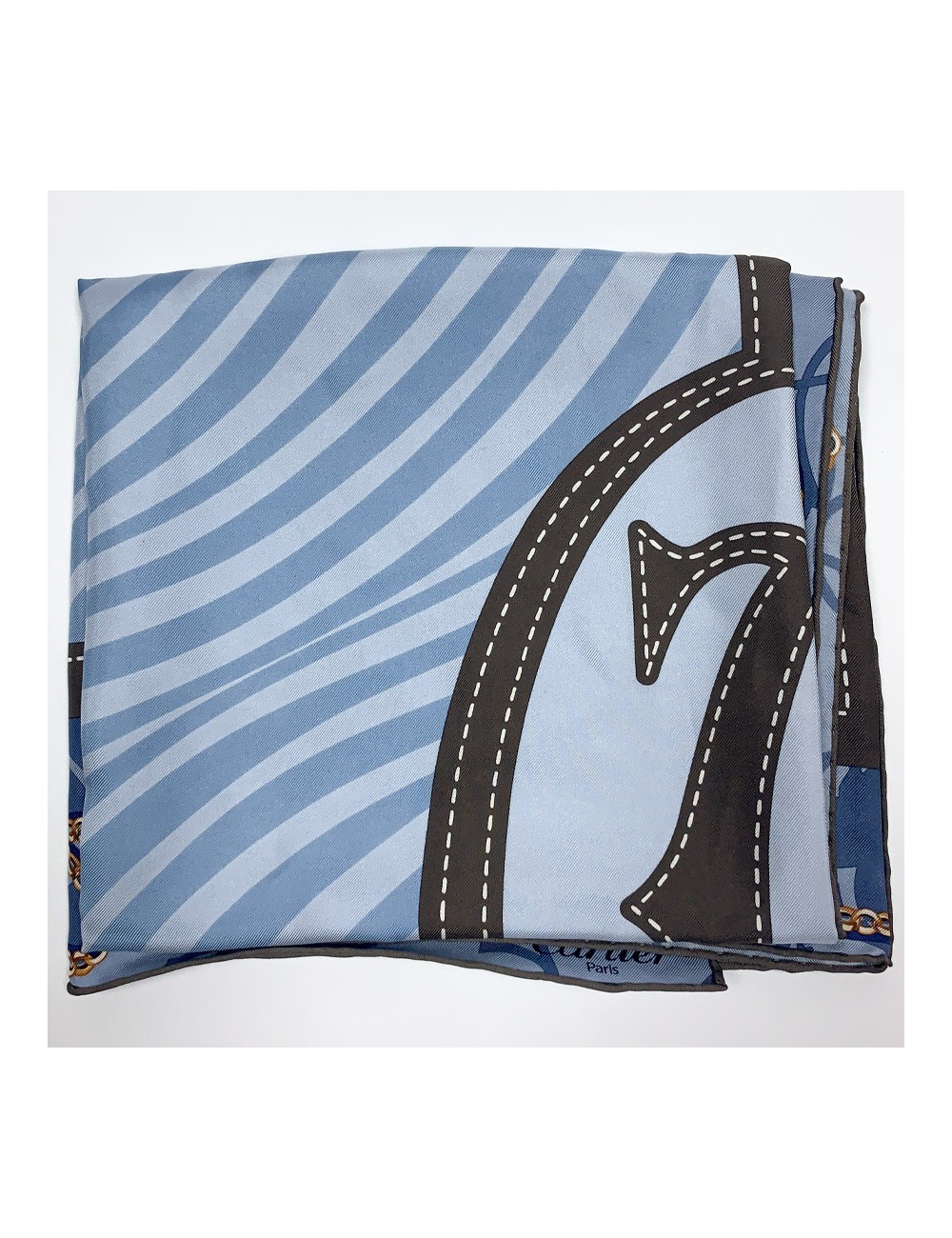 CARTIER blue and brown silk square scarf