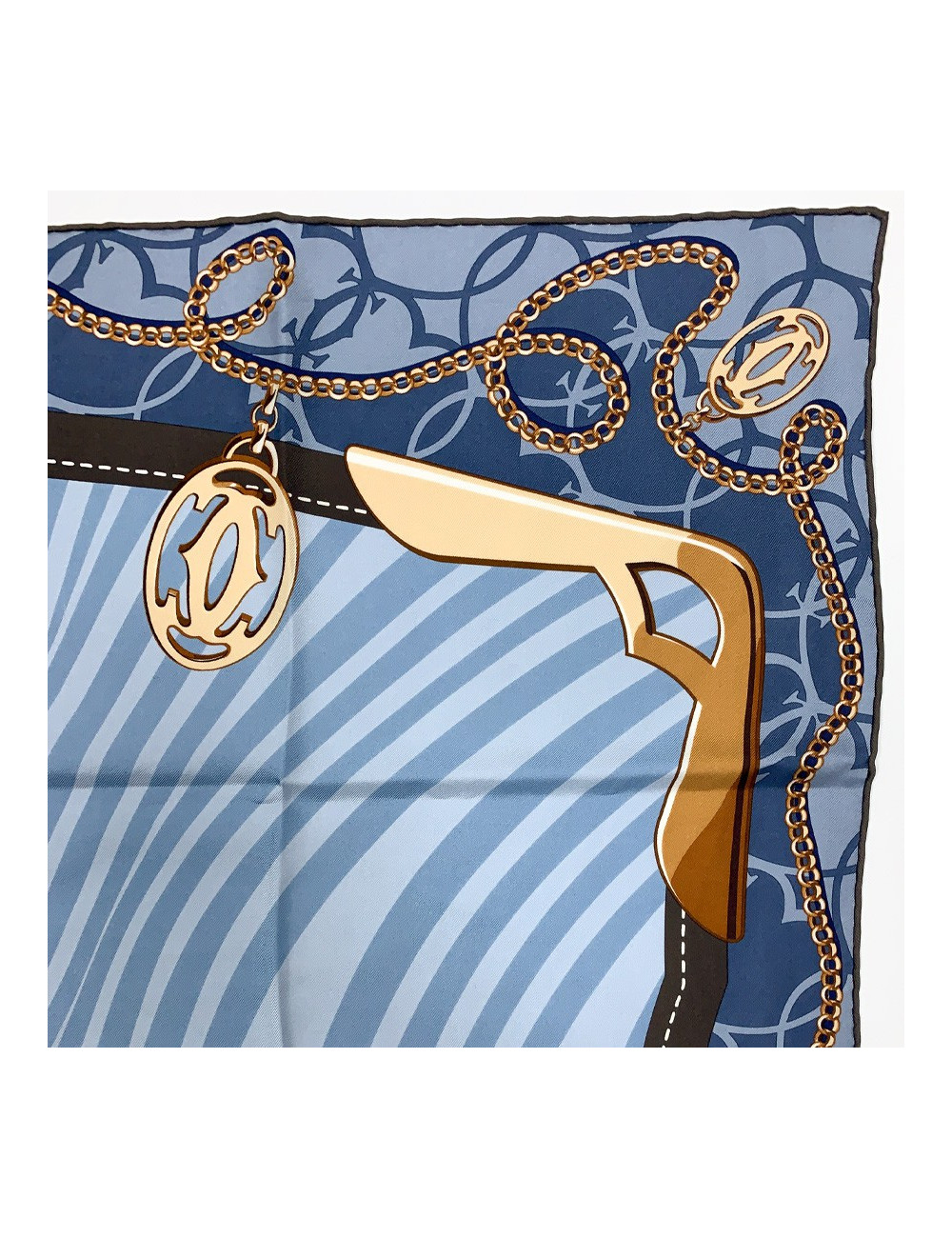 CARTIER blue and brown silk square scarf