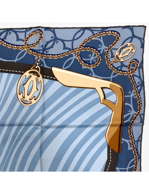 CARTIER blue and brown silk square scarf