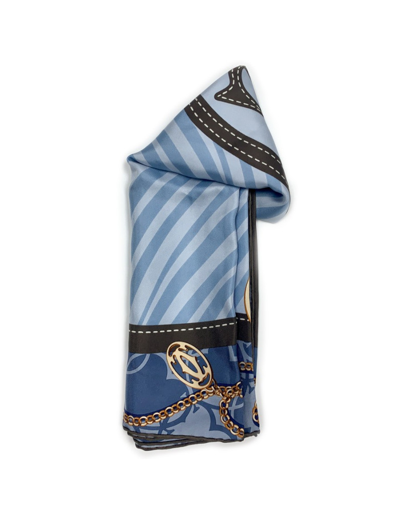 CARTIER blue and brown silk square scarf