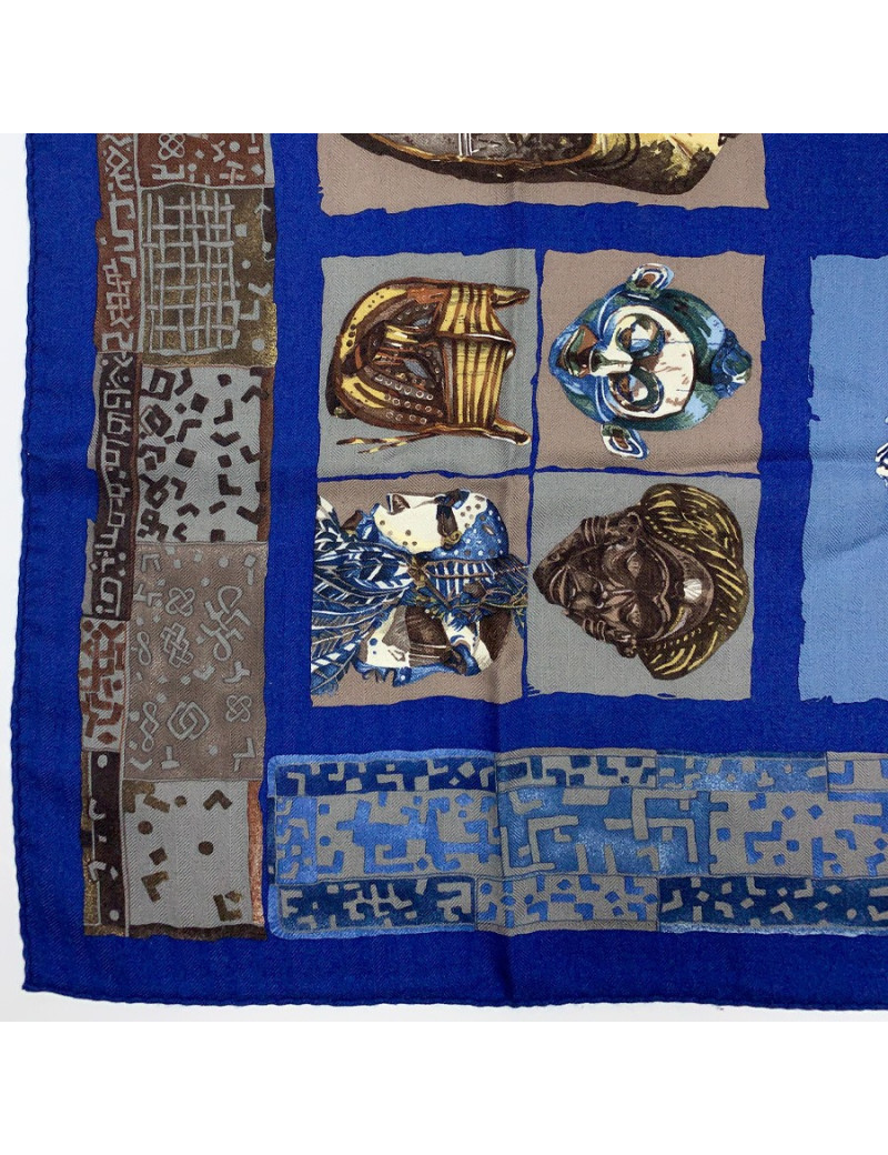 Foulard HERMES "Persona" bleu et marron