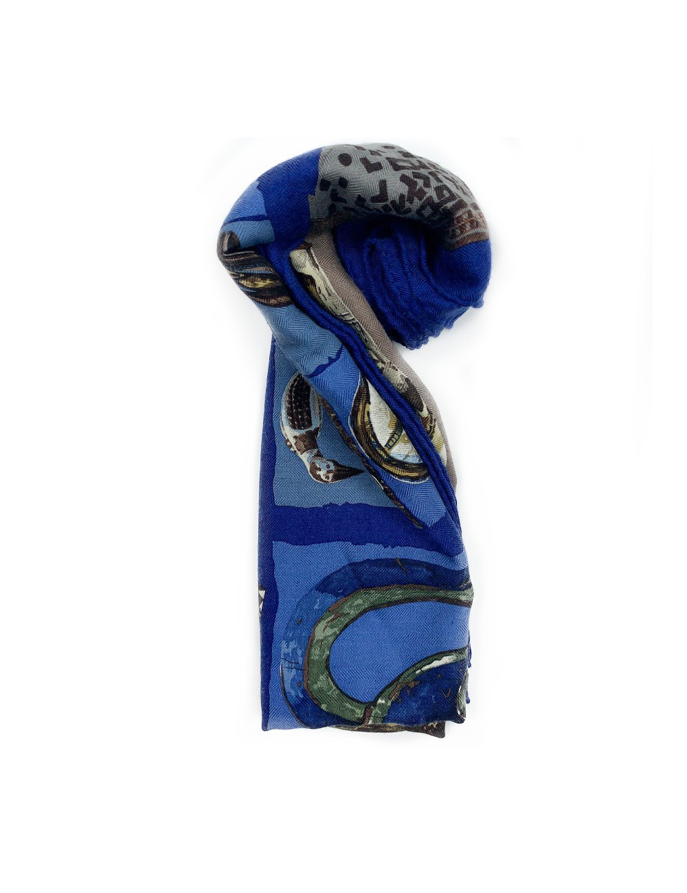 Foulard HERMES "Persona" bleu et marron