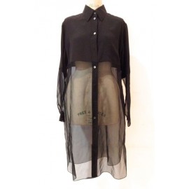 HERMES blouse shirt black silk matte and transparent