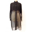 HERMES blouse shirt black silk matte and transparent
