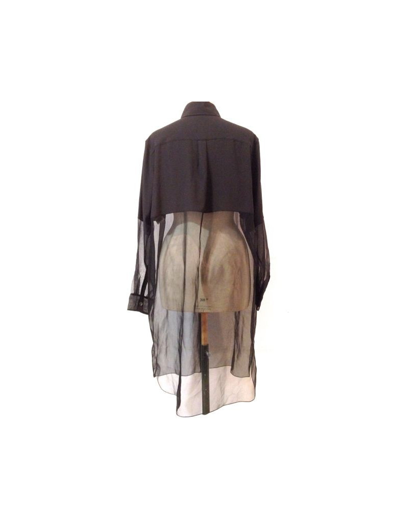 Blouse HERMES en soie noire mate et transparente